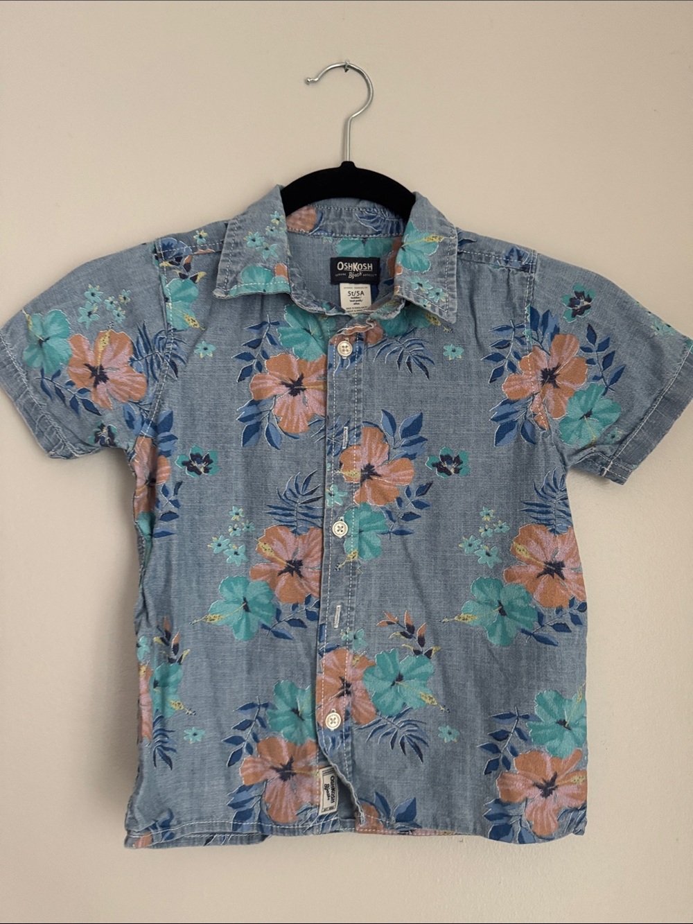 OshKosh B'gosh Blue Floral Short-Sleeve Button Down Shirt